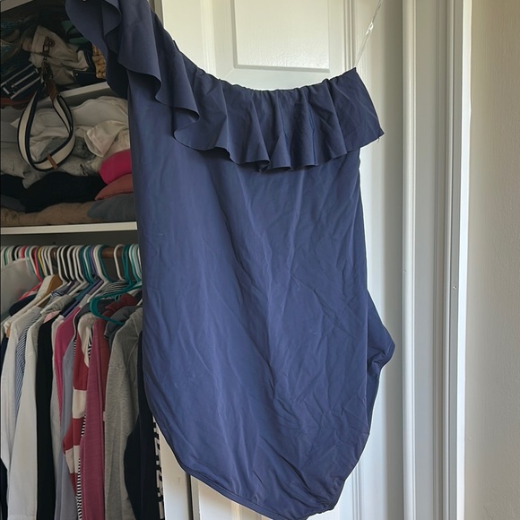 Blue One-Shoulder Ruffled One Piece - Picture 3 of 5